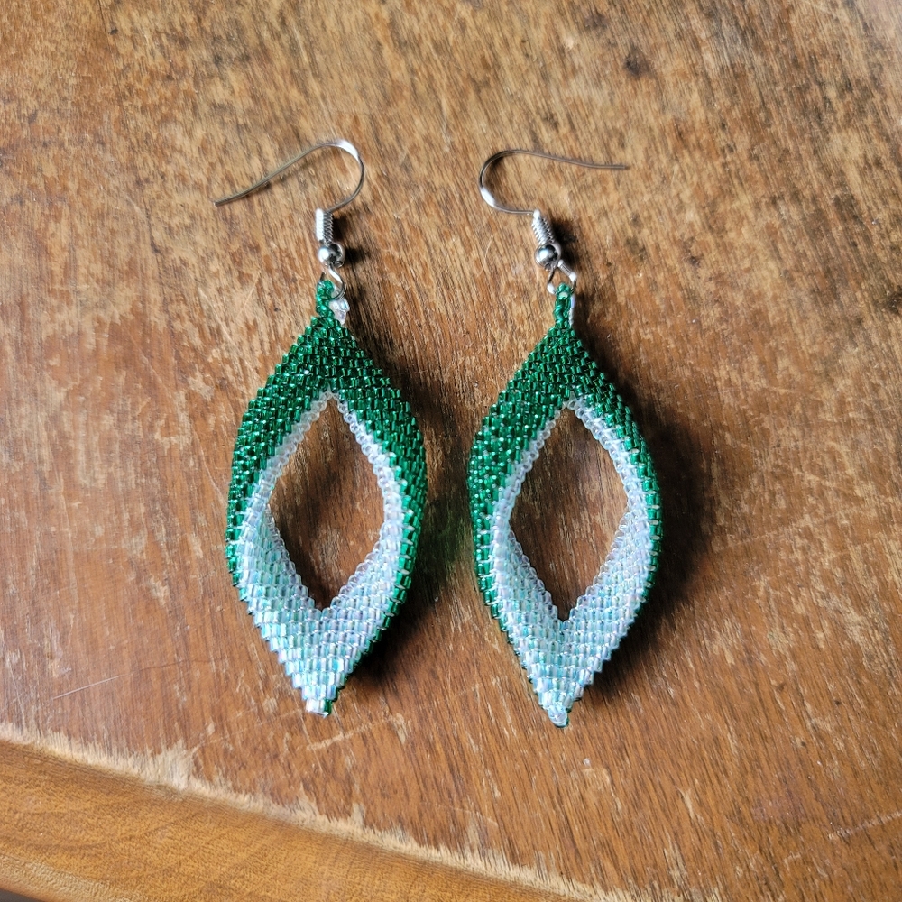 Folded peyote stitch beaded earrings